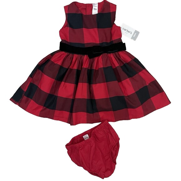 Carter's 18M Red Buffalo Print Dress/Diaper Cover Holiday Party - Picture 1 of 5